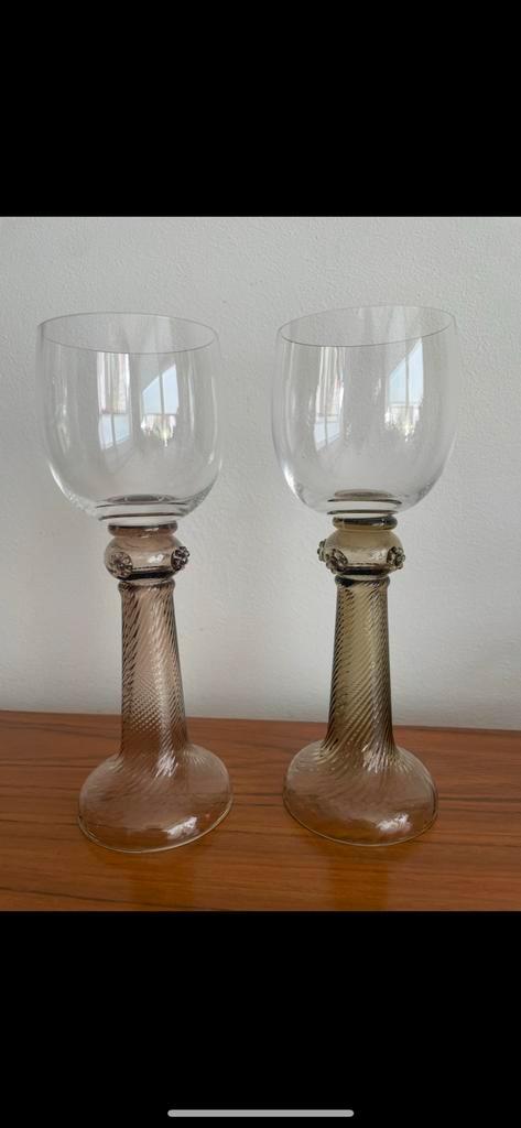 Antieke Kristallen Roemer Wijnglazen Groen/Roze, Antiek en Kunst, Antiek | Glas en Kristal, Ophalen of Verzenden