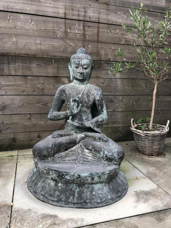 Groot bronzen Boeddha beeld – massief gietwerk, Antiek en Kunst, Antiek | Koper en Brons, Brons, Ophalen