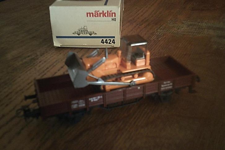Marklin HO Lagebakwagon met bulldozer nr, 4424 met ovp, Hobby en Vrije tijd, Modeltreinen | H0, Zo goed als nieuw, Wagon, Wisselstroom