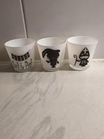 Sinterklaas glazen waxinelichtjes  3 stuks, 7,5 cm hoog, Ophalen of Verzenden, Zo goed als nieuw