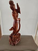 Aziatisch Houten Beeld, Vrouw met Instrument, 61cm, Antiek en Kunst, Ophalen of Verzenden