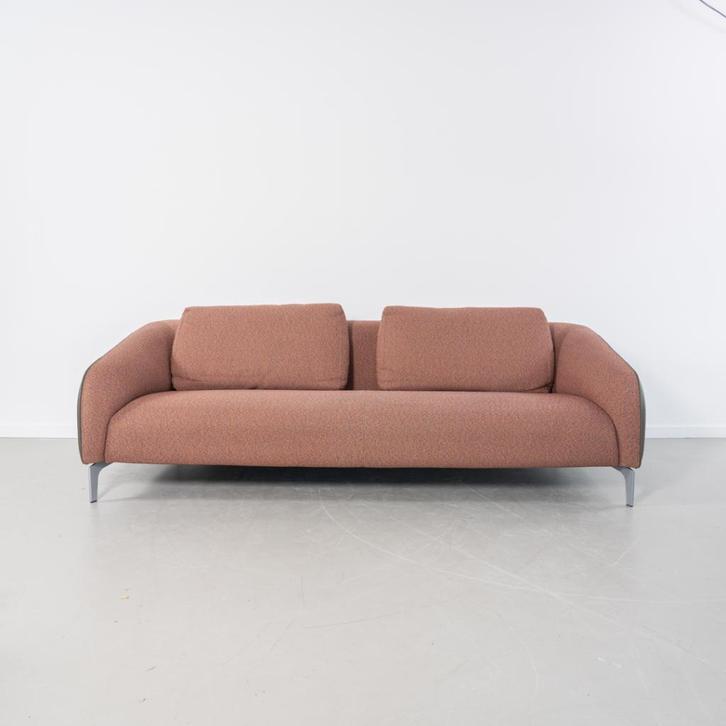 1x Leolux Elias Bank 3,5-zits/250cm Rood Stof - Grijs leer, Huis en Inrichting, Banken | Bankstellen, Zo goed als nieuw, Rechte bank