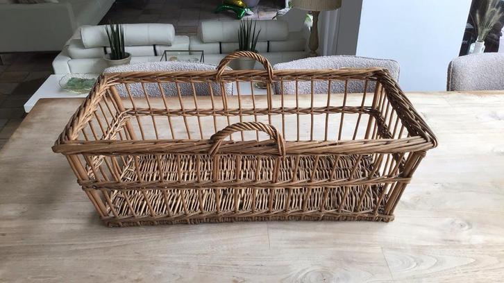 Oude Franse rieten mand, Huis en Inrichting, Woonaccessoires | Kisten, Gebruikt, Minder dan 50 cm, Overige materialen, Ophalen of Verzenden