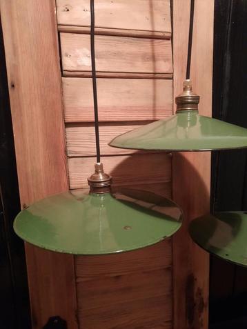 Groene Emaille Schoenmakerslampen - ca. 1930 beschikbaar voor biedingen