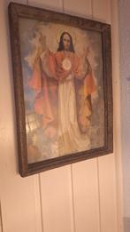 Oude afbeelding Heilig Hart in oude lijst met glas., Ophalen of Verzenden