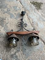 Vintage Hanglamp met Houten Balk, Ophalen, Gebruikt, Glas, Minder dan 50 cm
