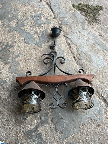 Vintage Hanglamp met Houten Balk beschikbaar voor biedingen