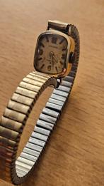 Antiek goudkleurig dameshorloge prisma 17 rubis met rekband, Ophalen of Verzenden, Overige materialen, Overige typen