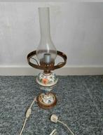 Lamp,tafellamp,glas,kelk,motief,petroleum,elektrisch,1960, Overige materialen, Ophalen of Verzenden, Zo goed als nieuw, Minder dan 50 cm