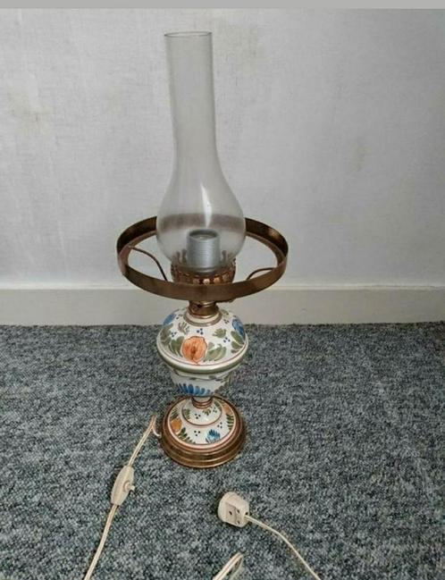 Lamp,tafellamp,glas,kelk,motief,petroleum,elektrisch,1960, Huis en Inrichting, Lampen | Tafellampen, Zo goed als nieuw, Minder dan 50 cm
