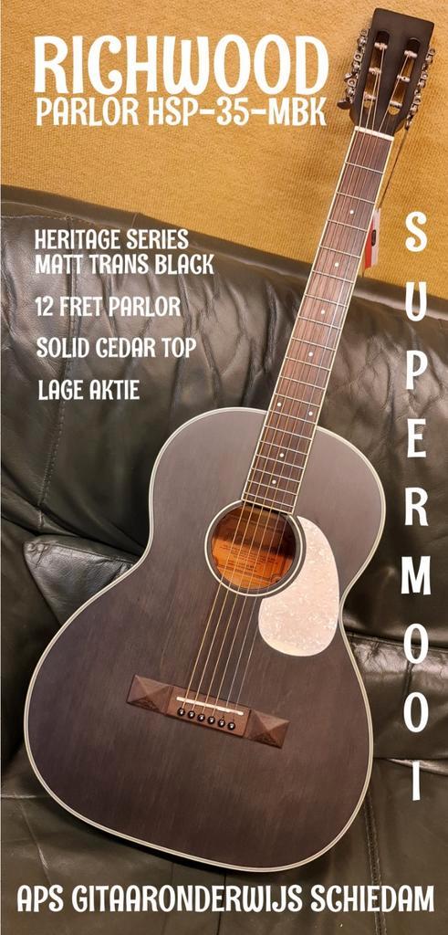NIEUWE RICHWOOD HSP-35-MBK PARLOR BLUES STEELSTRING, Muziek en Instrumenten, Snaarinstrumenten | Gitaren | Akoestisch, Nieuw, Western- of Steelstringgitaar