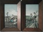 2 Leuke Art-Deco prenten in eiken lijstjes, Antiek en Kunst, Kunst | Tekeningen en Foto's, Ophalen of Verzenden