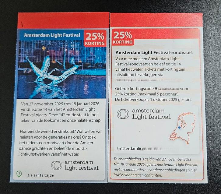 Amsterdam Light Festival 25% korting max 5 personen, Tickets en Kaartjes, Overige Tickets en Kaartjes, Drie personen of meer