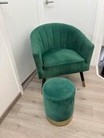 Fluweel groene stoel en hocker van loods5, Huis en Inrichting, Ophalen, Gebruikt, Minder dan 75 cm, Stof