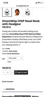 Philips dream wisp Nasal mask Respironics XL, Nieuw, Overige typen, Ophalen of Verzenden