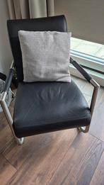Stoel zwart leer met rvs frame Piet Klerkx, Huis en Inrichting, Fauteuils, Ophalen, Zo goed als nieuw, Leer