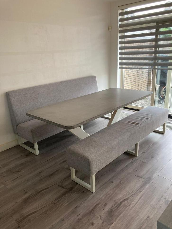 Eetbank incl. betonblad (V-poot), Sofa en Hocker COMPLEET!, Huis en Inrichting, Banken | Sofa's en Chaises Longues, Gebruikt, Vierpersoons of meer