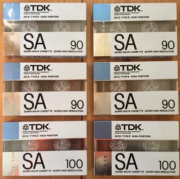 6 NOS TDK SA90 SA100 cassettebandjes 1988 NIEUW SA cassettes