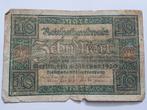 Oude bankbiljet Duitsland 10 Mark 1920., Postzegels en Munten, Bankbiljetten | Europa | Niet-Eurobiljetten, Ophalen of Verzenden