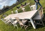 2 tafels en 10 stoelen (5/5), Tuin en Terras, Tuinsets en Loungesets, Ophalen, Gebruikt, Meer dan 8 zitplaatsen, Tuinset