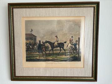 Antieke paardensport gravure; voorbereidingen voor een race.