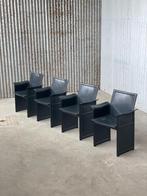 Set matteo grassi eetkamerstoelen design leer vintage stoel, Ophalen, Gebruikt, Aalsmeer, Zwart