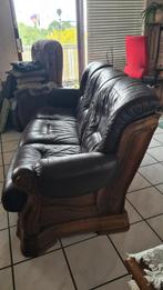 antieke eiken/lerenbankstel Schiedam, Huis en Inrichting, Fauteuils, Ophalen, Gebruikt, Leer