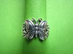 Mooie Zilveren Vlinder Ring - bloemetjes aan weerszijden, Verzenden, Zilver, Ring