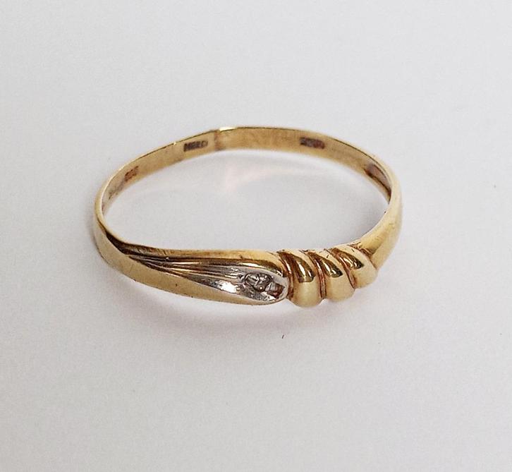 14k goud bicolor ring diamant 0,005ct verlovingsring mt16,7, Sieraden, Tassen en Uiterlijk, Ringen, Gebruikt, Dame, Kleiner dan 17