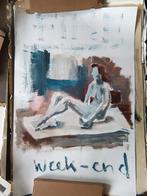 Gouache verf op papier 20e eeuw zittend naakt erotiek, Verzenden