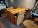 Eettafel met 4 stoelen, Huis en Inrichting, Tafels | Eettafels, Ophalen, Gebruikt, Teakhout, 50 tot 100 cm