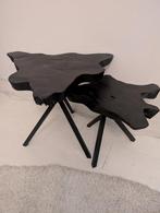 Unieke zwarte houten bijzettafels (set) boomschijf, Huis en Inrichting, 45 tot 60 cm, Minder dan 55 cm, Gebruikt, Ophalen of Verzenden