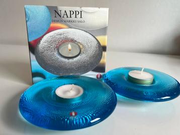2 Iittala Fins Nappi Waxinelichthouder Glas Turquoise M Salo beschikbaar voor biedingen