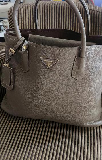 Prada Double Medium Schoudertas - Echt Leder | Taupegrijs beschikbaar voor biedingen