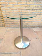 Glazen Bijzettafeltje met Metalen Voet, 45 tot 60 cm, Minder dan 55 cm, Gebruikt, Rond