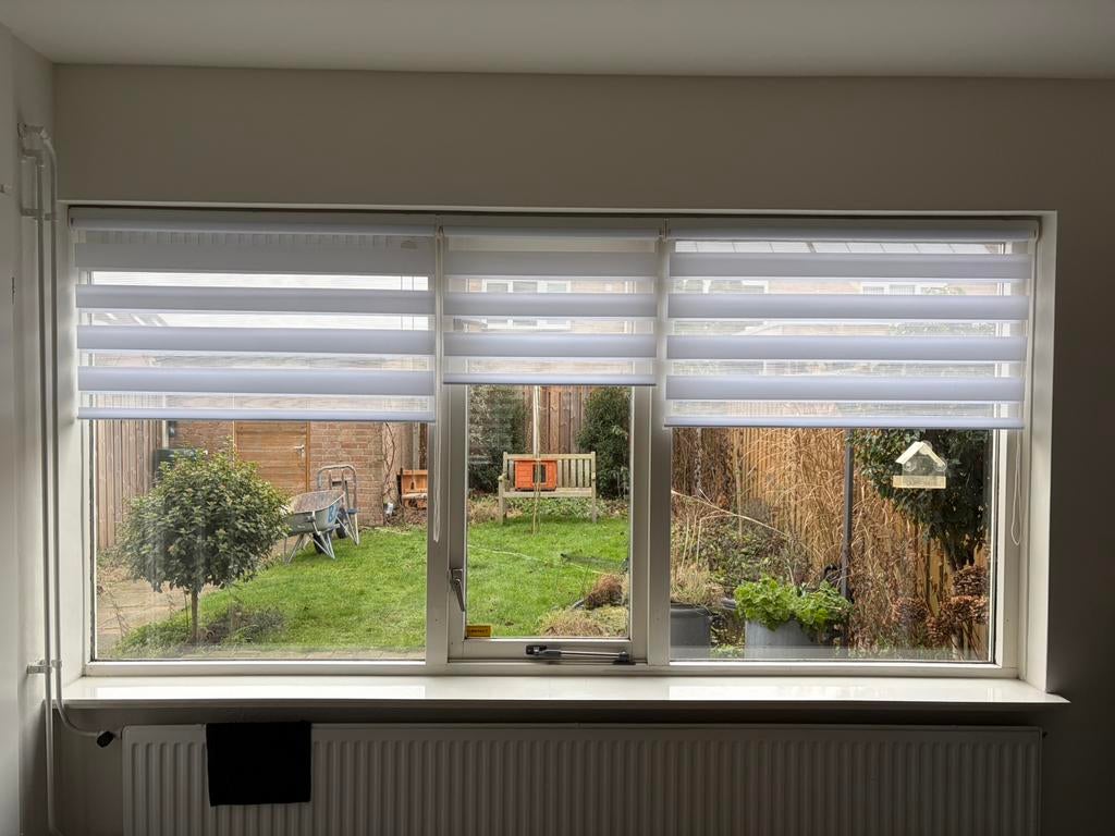 Duo rolgordijnen wit 3 stuks, Huis en Inrichting, Stoffering | Gordijnen en Lamellen, Zo goed als nieuw, 150 tot 200 cm, 100 tot 150 cm