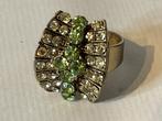 Vintage ring met groene strass, Ophalen, Overige materialen, Ring, Verguld