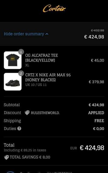 Corteiz X Nike Air max 95 Honey Blacks beschikbaar voor biedingen