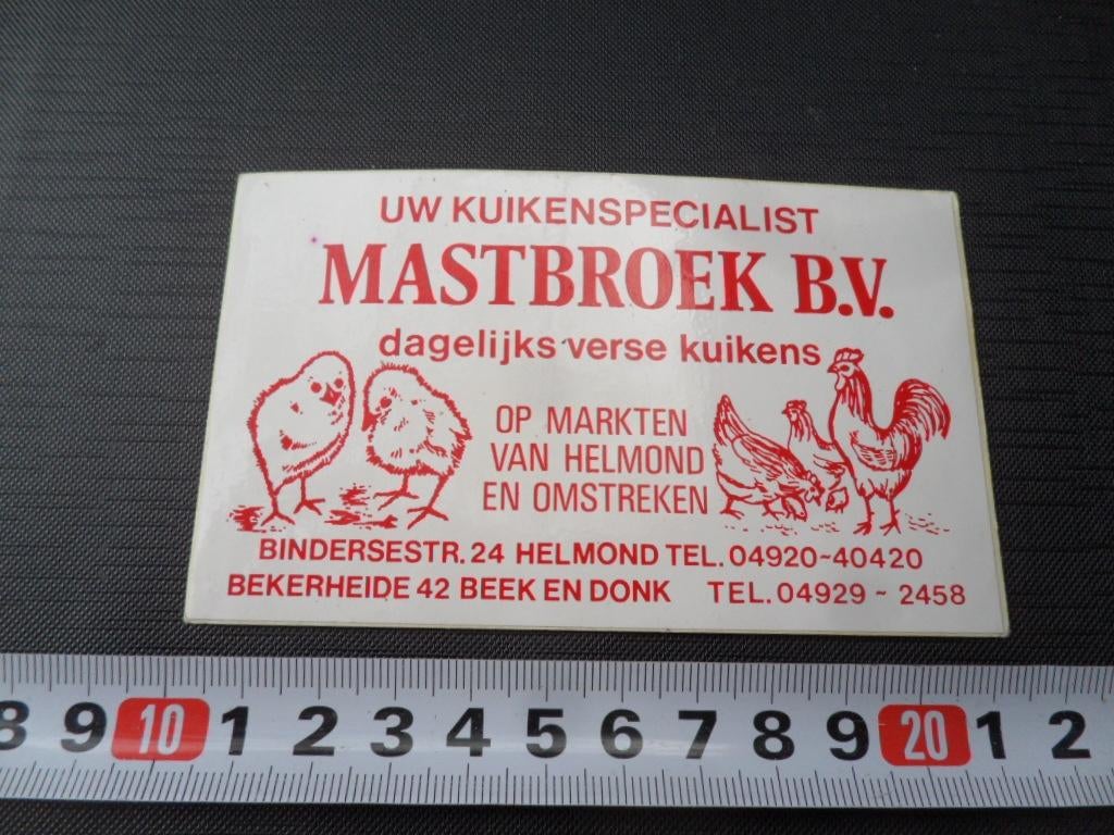 sticker mastbroek kuikenspecialist markten helmond eo, Verzamelen, Stickers, Ophalen, Zo goed als nieuw