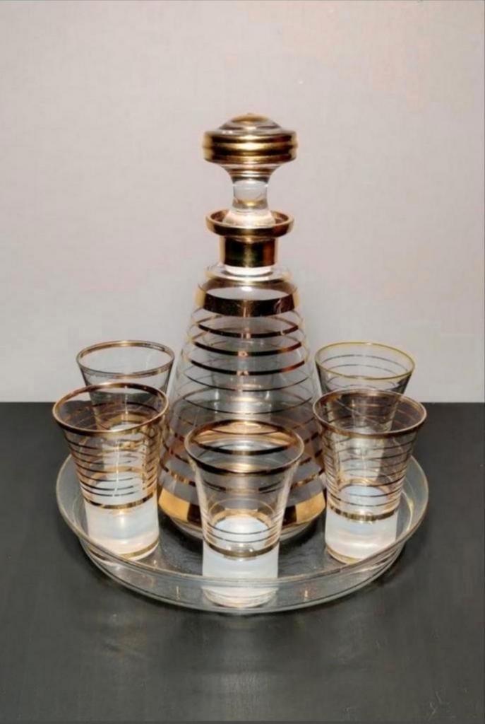 Art-déco karaf met glazen, Antiek en Kunst, Antiek | Glas en Kristal, Ophalen of Verzenden