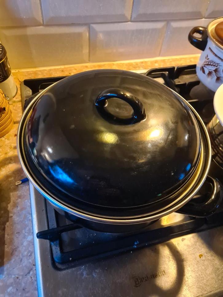 Zwarte Braadpan met Deksel - Gebruikt, Huis en Inrichting, Keuken | Potten en Pannen, Gebruikt, Koekenpan of Braadpan, Overige materialen