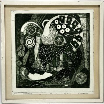 134. Ets, Joop Steenbergen – abstracte compositie, 1974 beschikbaar voor biedingen