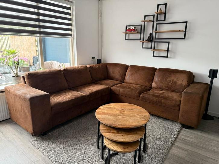 Grote Hoekbank - Bruin, Huis en Inrichting, Banken | Bankstellen, Gebruikt, Hoekbank, Vierpersoons of meer, 300 cm of meer, 100 tot 125 cm