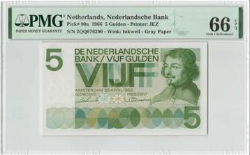 UNC biljet 5 gulden Vondel I, 1966 | PMG 66 EPQ beschikbaar voor biedingen