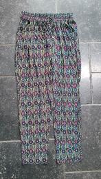 BROEK maat L, travelstof paars-blauw-zwart-crème kleurig, Blauw, Maat 42/44 (L), Ophalen of Verzenden, Zo goed als nieuw