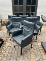 Montis Charly Vintage Set 6 Armstoelen Leder Donkergrijs, Huis en Inrichting, Stoelen, Ophalen, Gebruikt, Design, Metaal