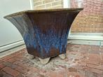 Grote zeskantige blauw geglazuurde bloembak, Tuin en Terras, Bloembakken en Plantenbakken, Ophalen, Overige materialen, Gebruikt