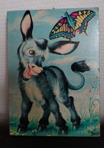 Vintage Prent van ezel en vlinder voor kinderkamer plaat, Ophalen of Verzenden, Gebruikt, Wanddecoratie