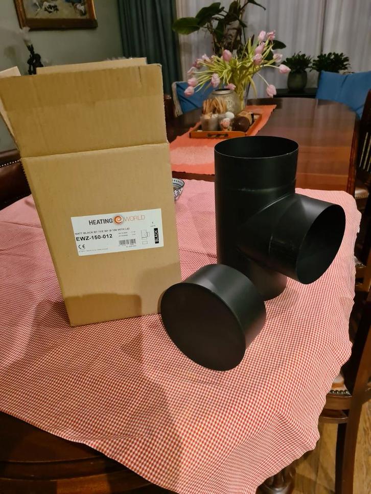 Nieuw RVS T-stuk 150mm met deksel voor kachelpijp, Huis en Inrichting, Kachels, Nieuw, Ophalen of Verzenden