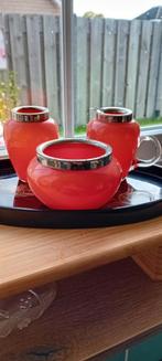 Glazen roomstelletje oranje, Ophalen of Verzenden